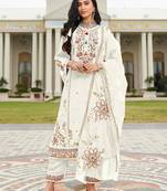 White cotton embroidered Embroidered suit-Full Stitched Free size