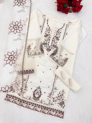 White cotton embroidered Embroidered suit-Full Stitched Free size 2