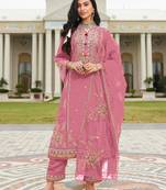 Pink cotton embroidered Embroidered suit-Full Stitched Free size