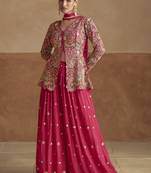 Pink chinon silk embroidered designer Palazzo suit