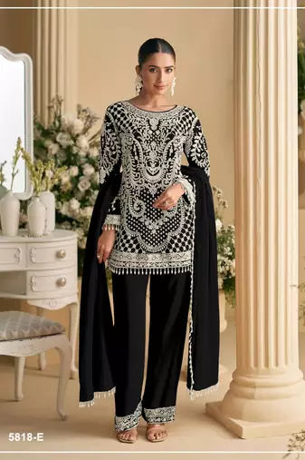 Black georgette semi stitched wedding suits