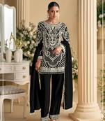 Black georgette Embroidered Salwar suit-Full Stitched Free size
