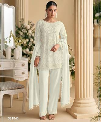 White georgette Embroidered Salwar suit 1