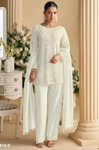 White georgette semi stitched wedding suits