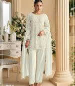 White georgette Embroidered Salwar suit