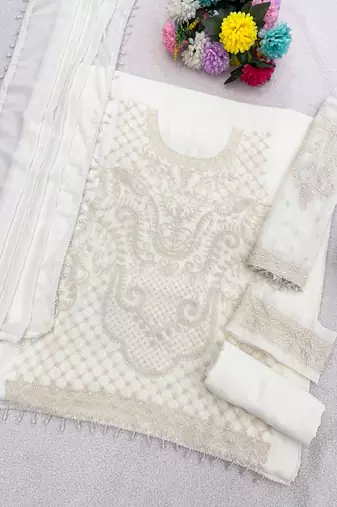 White georgette Embroidered Salwar suit