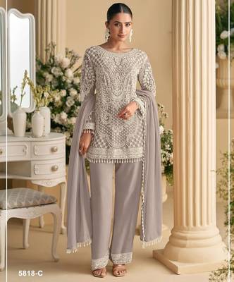 Light purple georgette Embroidered Salwar suit 1