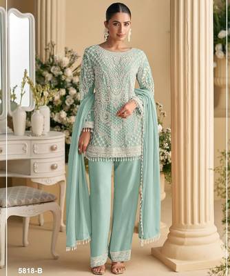 Sky blue georgette Embroidered Salwar suit 1