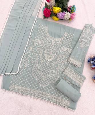 Sky blue georgette Embroidered Salwar suit 2