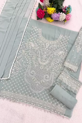 Sky blue georgette Embroidered Salwar suit