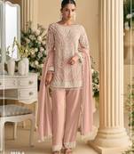 Baby pink georgette Embroidered Salwar suit-Full Stitched Free size