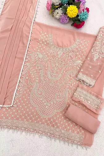 Baby pink georgette Embroidered Salwar suit-Full Stitched Free size