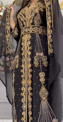 Black Moroccan Kaftan with Heavy Golden Embroidery & Stone Handwork 2