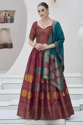 Maroon Color Kanjiwaram Silk Jacquard Designer Lehenga Choli