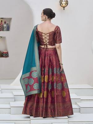 Maroon Color Kanjiwaram silk blend Jacquard Lehenga Choli 3