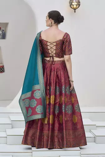 Maroon Color Kanjiwaram silk blend Jacquard Lehenga Choli