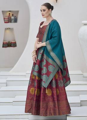 Maroon Color Kanjiwaram silk blend Jacquard Lehenga Choli 4
