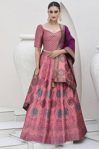 Pink Color Kanjiwaram Silk Jacquard Designer Lehenga Choli