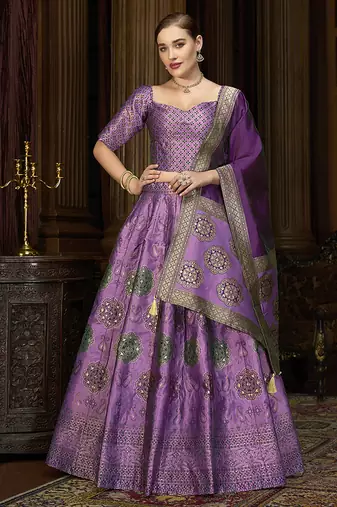 Purple Color Kanjiwaram Silk Jacquard Designer Lehenga Choli