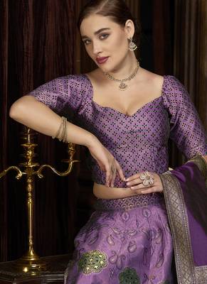 Purple Color Kanjiwaram silk blend Jacquard Lehenga Choli 2