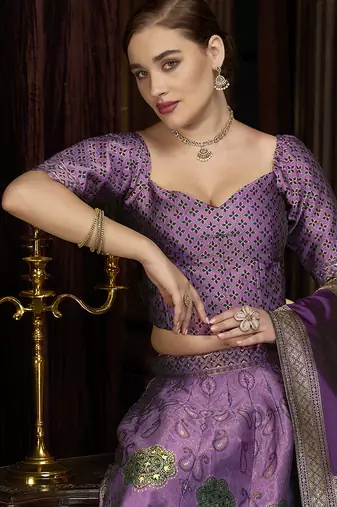 Purple Color Kanjiwaram silk blend Jacquard Lehenga Choli