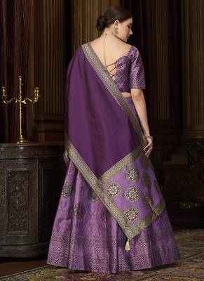 Purple Color Kanjiwaram silk blend Jacquard Lehenga Choli 3