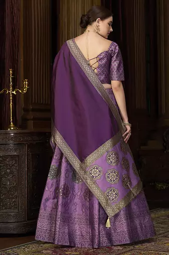 Purple Color Kanjiwaram silk blend Jacquard Lehenga Choli