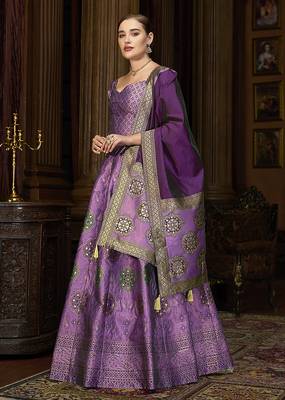 Purple Color Kanjiwaram silk blend Jacquard Lehenga Choli 4