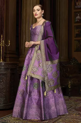 Purple Color Kanjiwaram silk blend Jacquard Lehenga Choli