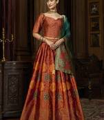 Rust Color Kanjiwaram Silk Jacquard Designer Lehenga Choli