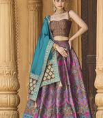 Lehenga Choli Thread Work Jacquard Silk in Brown