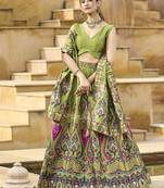 Charming Mehendi color Jacquard Lehenga choli with Dupatta