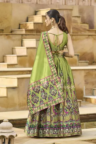 Mehendi color Jacquard Lehenga choli with Dupatta