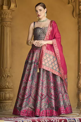 Lehenga Choli Thread Work Jacquard Silk in Multicolor