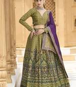 Mehendi Kanijwaram Jacquard Designer Lehenga Choli For Ceremonial