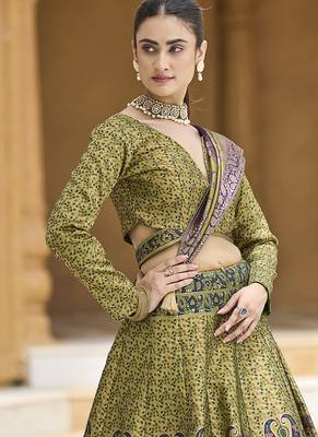 Mehendi Green Kanijwaram Jacquard Lehenga Choli 2