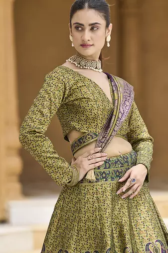 Mehendi Green Kanijwaram Jacquard Lehenga Choli