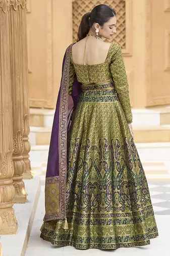 Mehendi Green Kanijwaram Jacquard Lehenga Choli