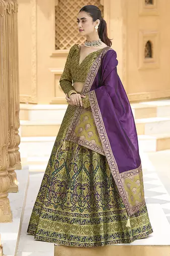 Mehendi Green Kanijwaram Jacquard Lehenga Choli