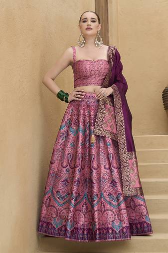 Lehenga Choli Thread Work Jacquard Silk in Pink