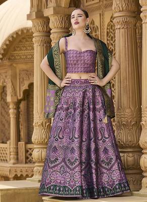 Lehenga Choli Zari Woven Jacquard silk blend in Purple 1