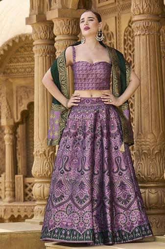Lehenga Choli Thread Work Jacquard Silk in Purple