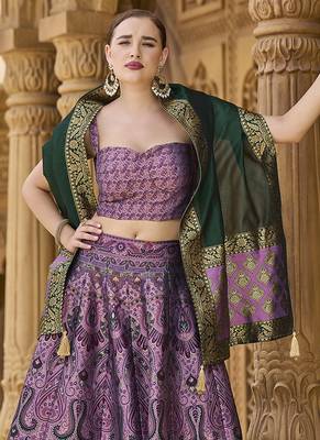 Lehenga Choli Zari Woven Jacquard silk blend in Purple 2