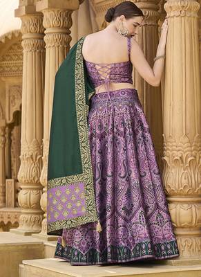 Lehenga Choli Zari Woven Jacquard silk blend in Purple 3
