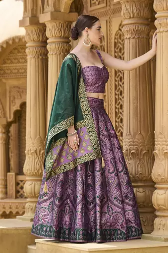 Lehenga Choli Zari Woven Jacquard silk blend in Purple