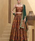 Lehenga Choli Thread Work Jacquard Silk in Rust Orange