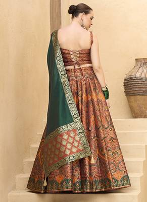 Lehenga Choli Zari Woven Jacquard silk blend in Rust Orange 3
