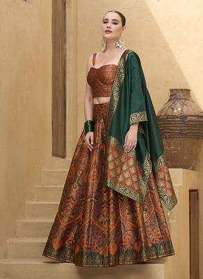Lehenga Choli Zari Woven Jacquard silk blend in Rust Orange 4