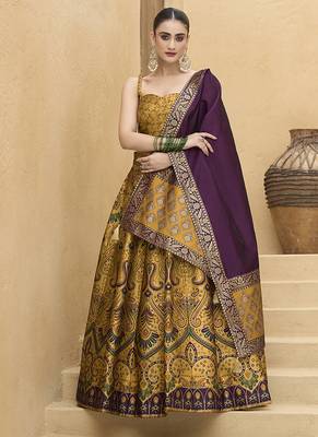 Lehenga Choli Zari Woven Jacquard silk blend in Yellow 1