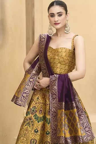 Lehenga Choli Zari Woven Jacquard silk blend in Yellow